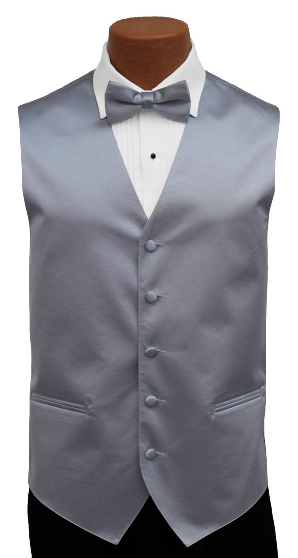 New Silver Satin Vest & Bow Tie Tuxedo Park