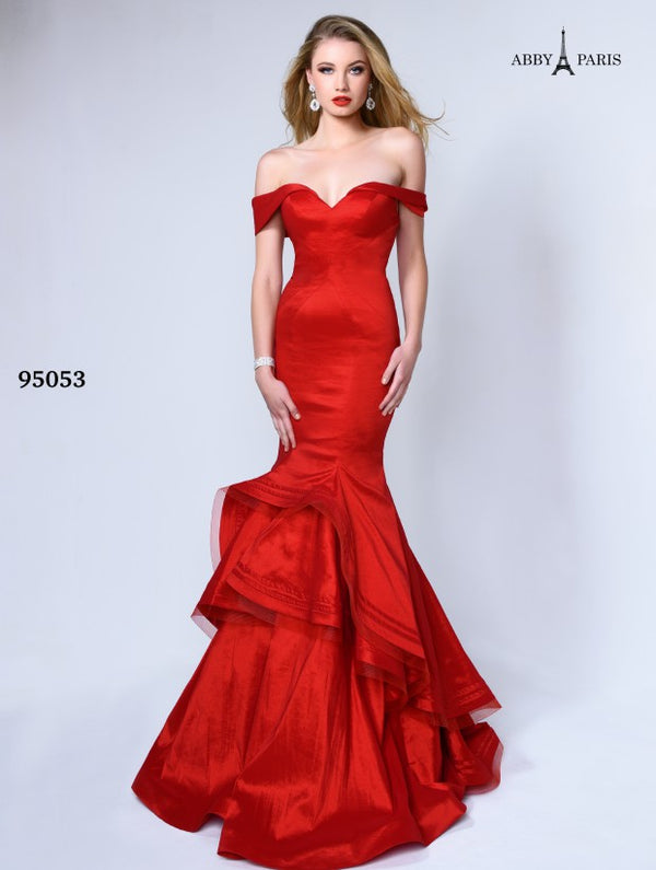 Lucci Lu 95053 Navy Off-Shoulder Taffeta Mermaid Dress