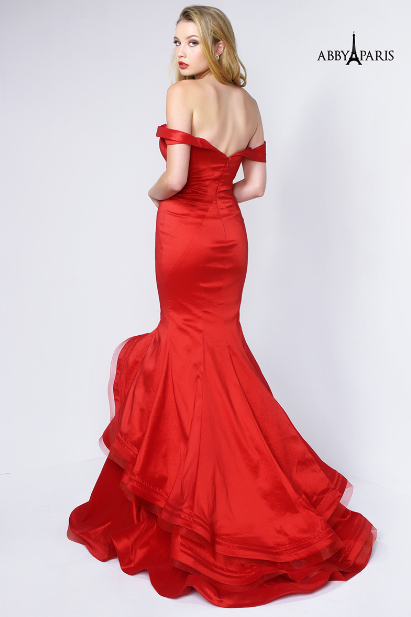 Lucci Lu 95053 Navy Off-Shoulder Taffeta Mermaid Dress