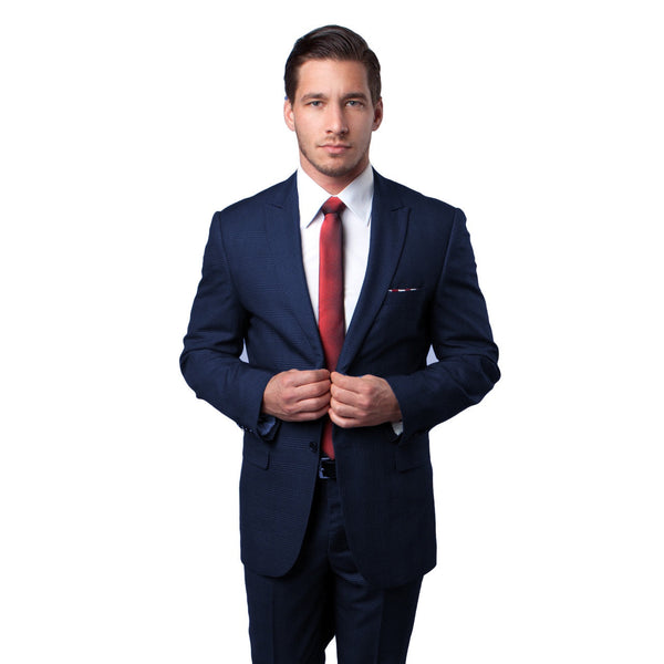 New Navy Blue Tonal Plaid Slim Fit Executive Suit by Tazzio Suits America