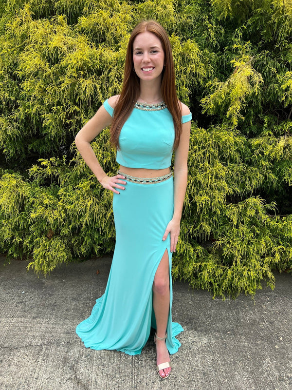 Mac Duggal 11082L Aqua 2-Piece Jersey Dress Mac Duggal