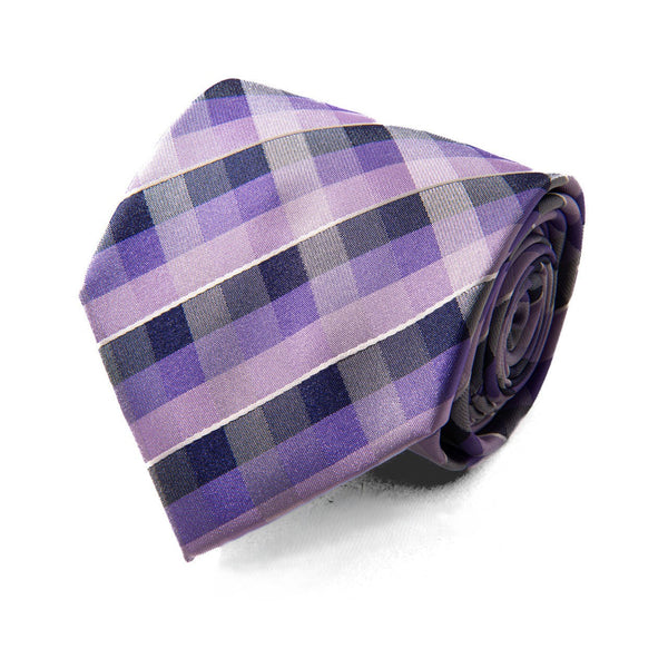 Purple Checked Design Woven Tie SELININY