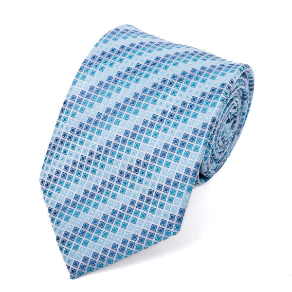 Teal Blues Square Design Micro Fiber Woven Tie SELININY