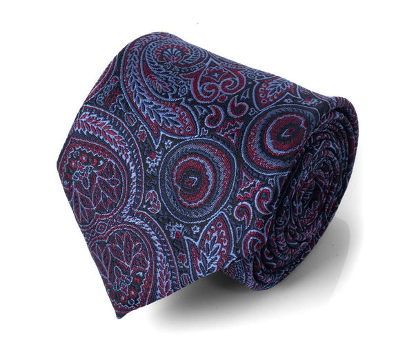 Navy Blue Wine Paisley Microfiber Woven Tie SELININY