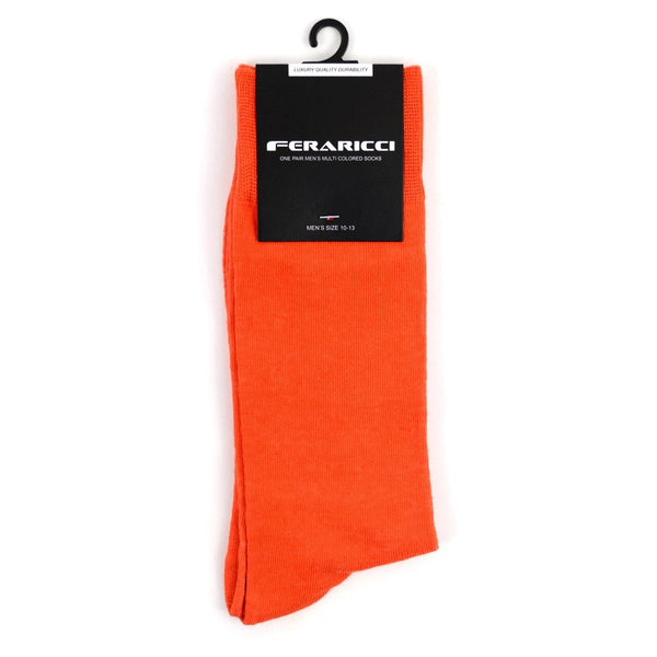 Men's Orange Solid Crew Socks SELININY