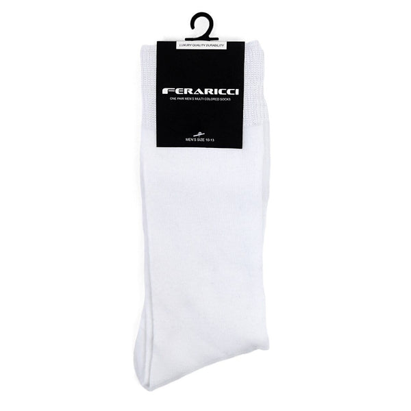 Men's White Solid Crew Socks SELININY