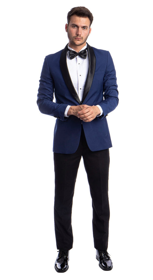 New Azzuro Indigo Blue with Black Shawl Slim Fit Tuxedo Suits America