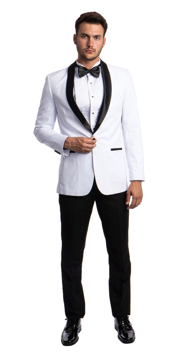 New Azzuro White with Black Shawl Slim Fit Tuxedo Suits America