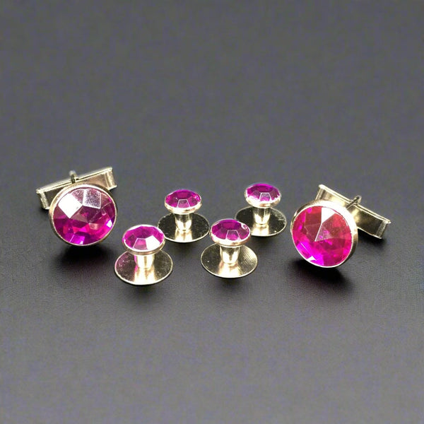 Magenta Pink Crystal Studs & Cufflinks Set Eddy's All Occasion Jewelry