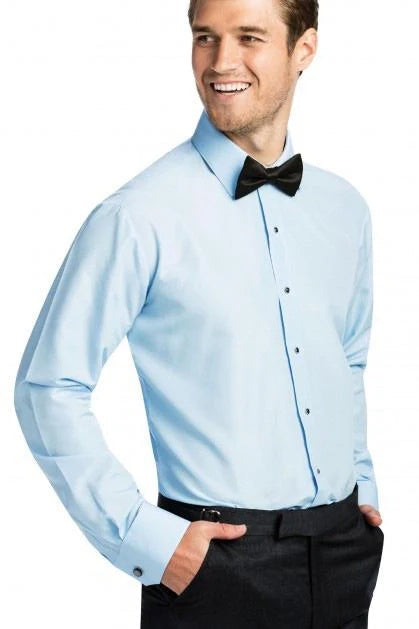 New Blue Fitted Laydown Collar Tuxedo Dress Shirt Formal Shirts