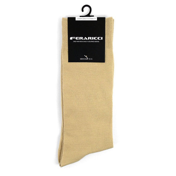 Men's Tan Solid Crew Socks SELININY