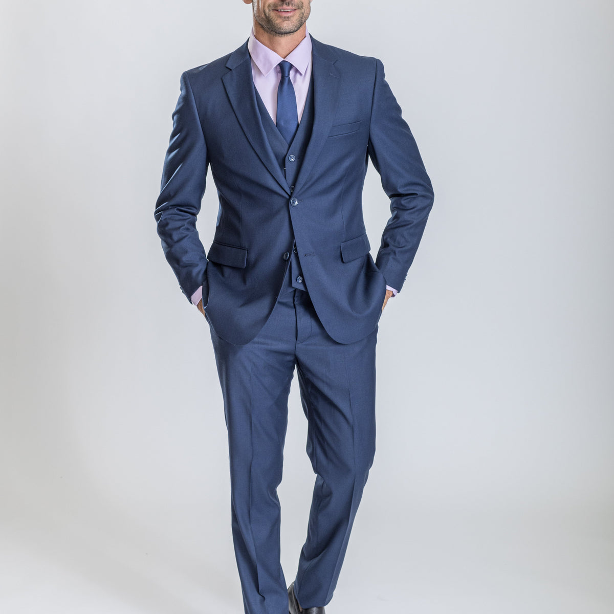 New Caravelli Midnight Blue 3 Piece Slim Fit Suit with Vest 46 / 40W / LONG