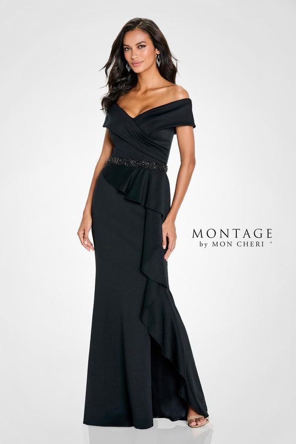 Montage 221976 Off Shoulder Crepe Sheath Dress