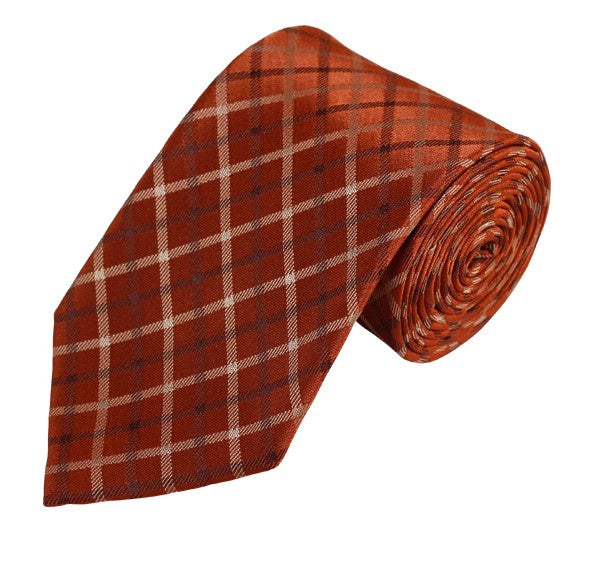 Dark Copper, White and Black Plaid Woven Tie TieOutlet.com