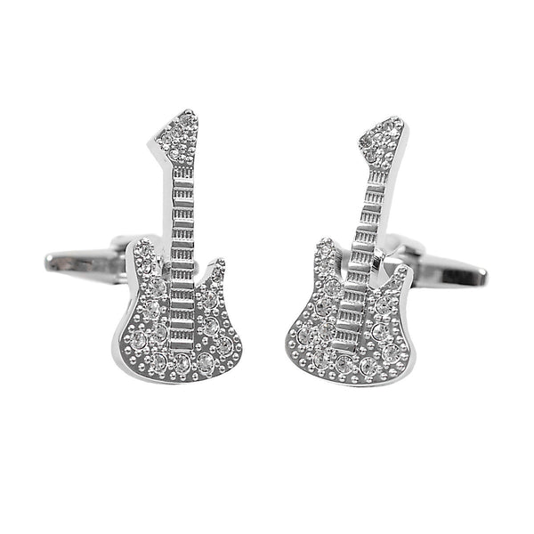 Sparkling Silver Guitar Novelty Cufflinks