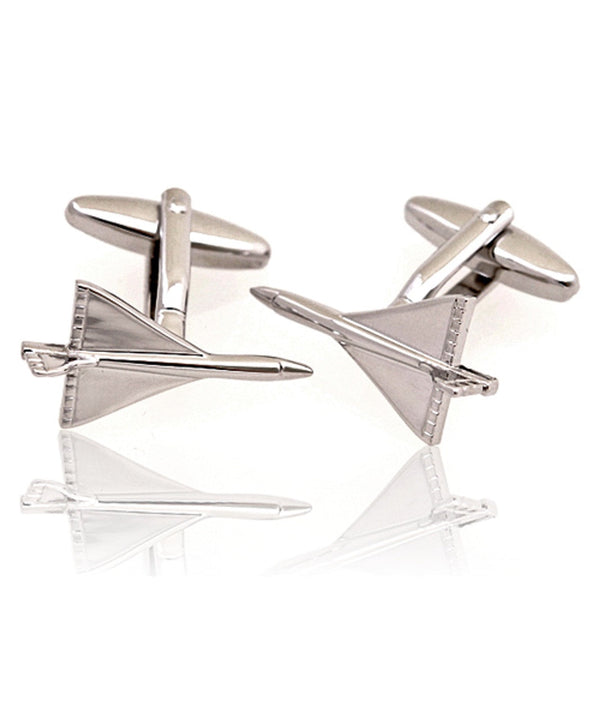 Silver Jet Airplane Novelty Cufflinks SELININY