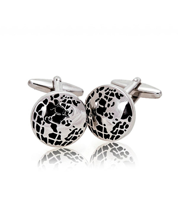 Globe Silver & Black Novelty Cufflinks SELININY