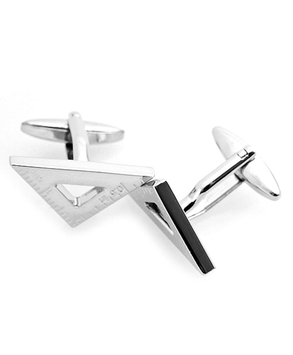 Triangle Ruler Silver Novelty Cufflinks SELININY