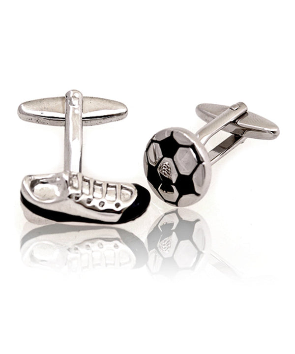 Soccer Ball & Cleat Silver Novelty Cufflinks SELININY