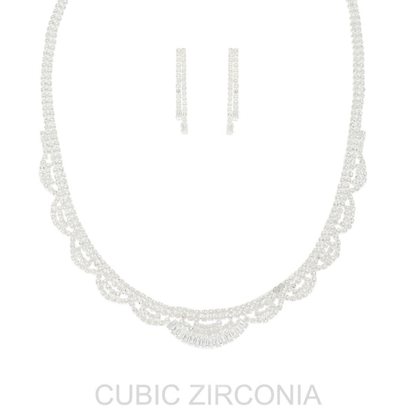 Cubic Zirconia Scalloped Edge Necklace and Earring Set Sophia Collection dba Something Special