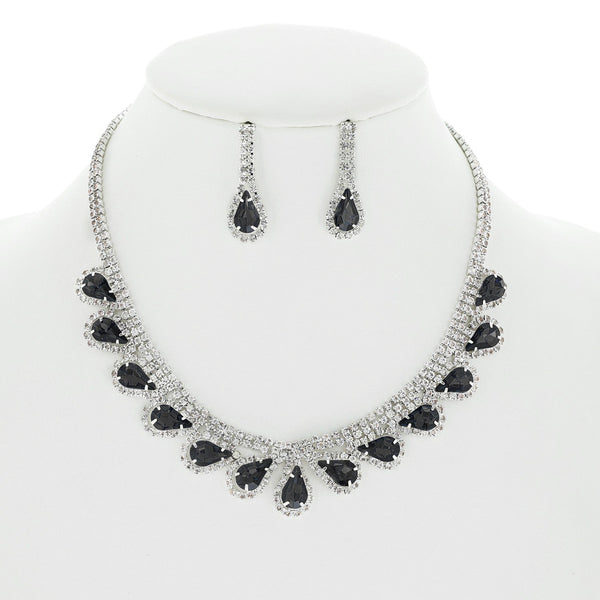 Crystal Teardrop Cluster Princess Necklace and Earring Set Sophia Collection dba Something Special