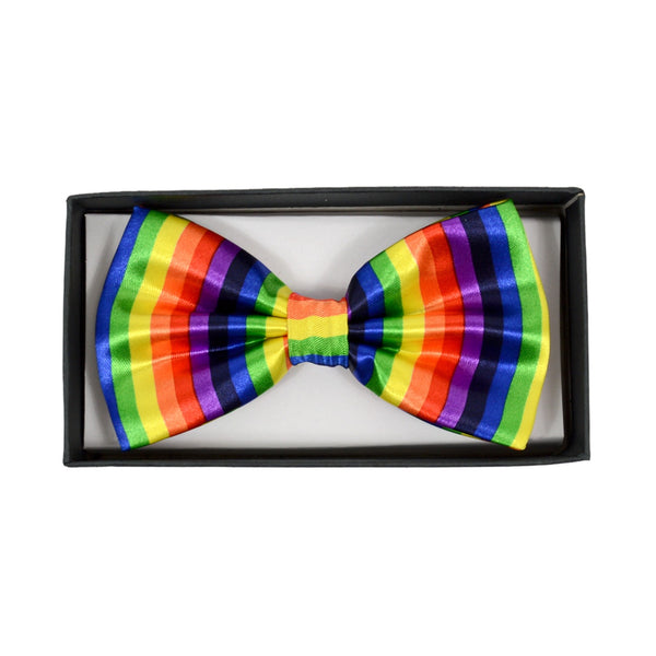 Rainbow Stripe Satin Pre-Tied Bow Tie