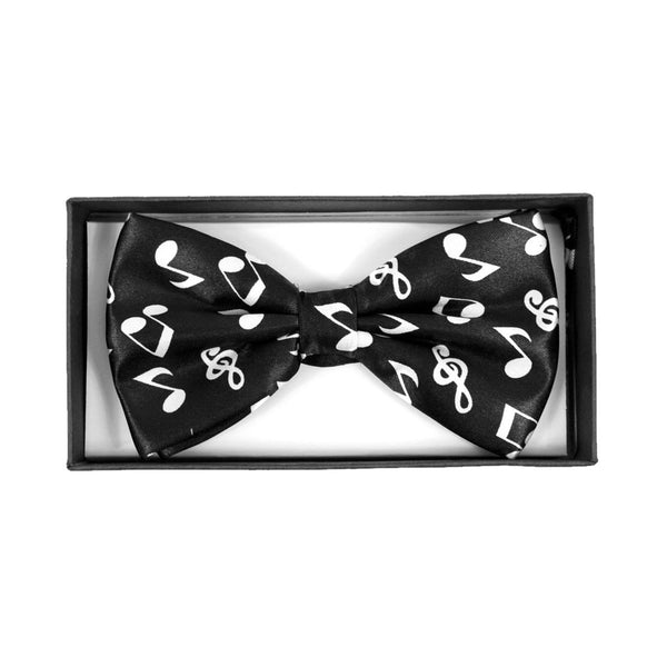 White Music Note Black Banded Bow Tie