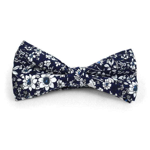 New Floral Print Navy Cotton Pre-Tied Bow Tie