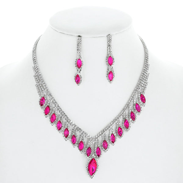 Crystal Petal V-shape Fringe Necklace and Earring Set Sophia Collection dba Something SpecialÂ