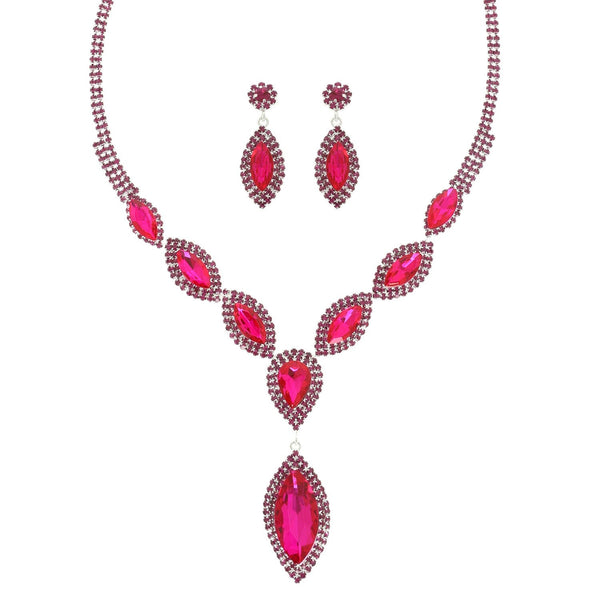 Marquise Cut Crystal Rhinestone Pave Statement Necklace and Earring Set Sophia Collection dba Something Special