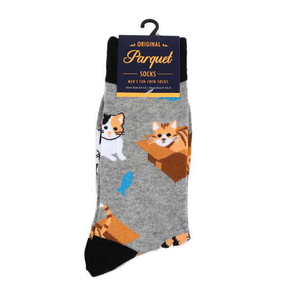 Men's Cat in a Box Grey Novelty Socks SELININY
