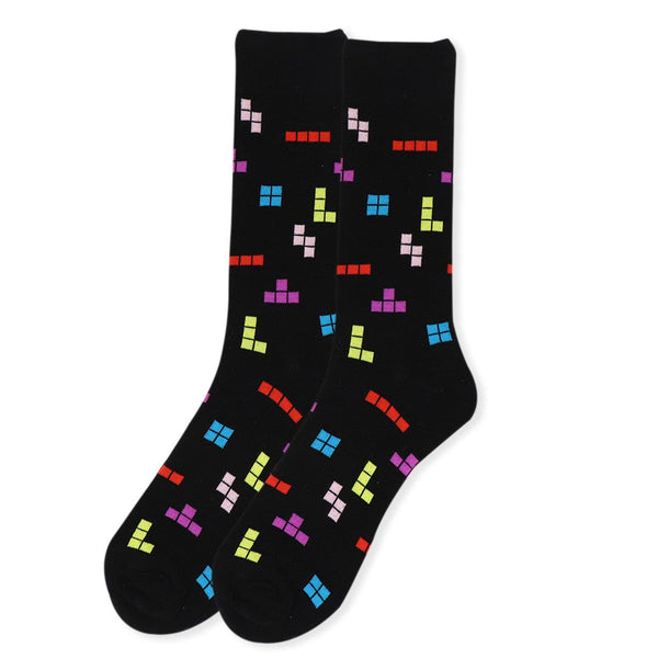 Men's Black Tetris Novelty Socks SELININY