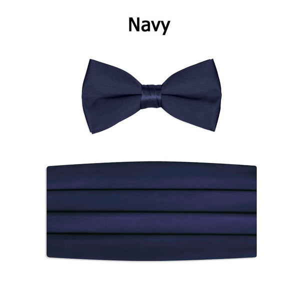 New Satin Bow Tie & Cummerbund Set - Navy Blue Tuxedo Park