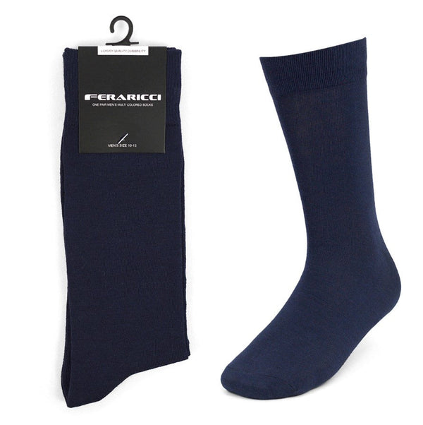 Men's Classic Neutrals Navy Blue Dress Socks SELININY