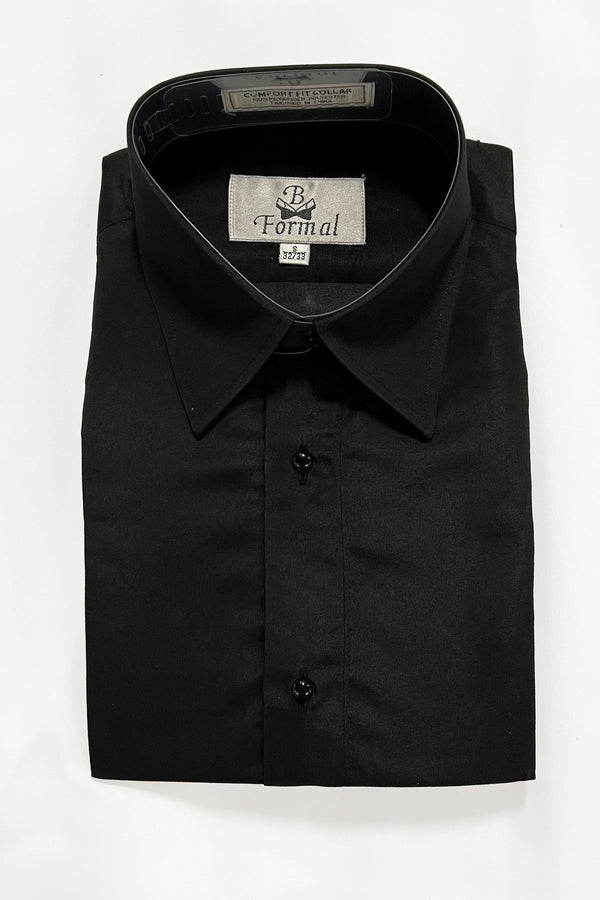 New Boys Black Laydown Collar Shirt B Formal
