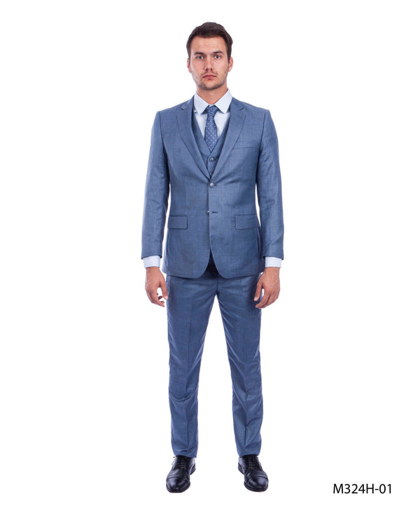 New Ocean Blue Slim Fit 3 Piece Sharkskin Suit by Tazzio Suits America
