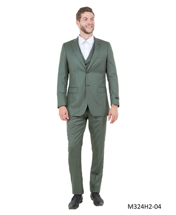 New Olive Green Slim Fit 3 Piece Sharkskin Suit by Tazzio Suits America