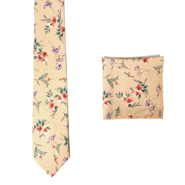 Sand Cotton Floral Tie & Pocket Square Set TieOutlet.com