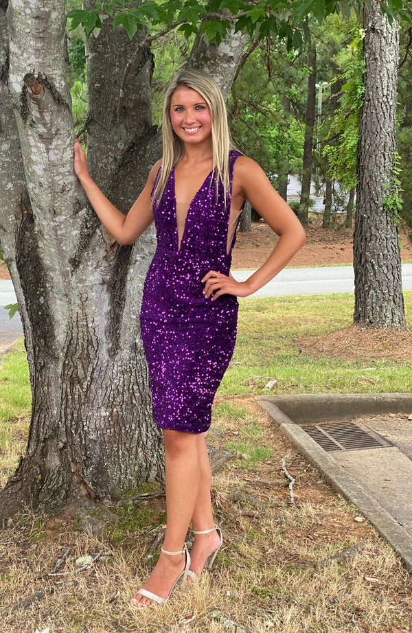 Portia & Scarlett PS108X Purple Sequin Cocktail Dress Allure Bridals