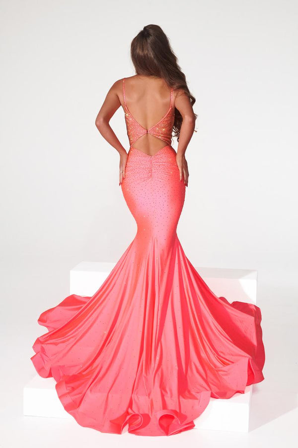 Portia & Scarlett PS22518 Peach Gold Hot Stone Lycra Fit-n-Flare Dress Portia & ScarlettÂ