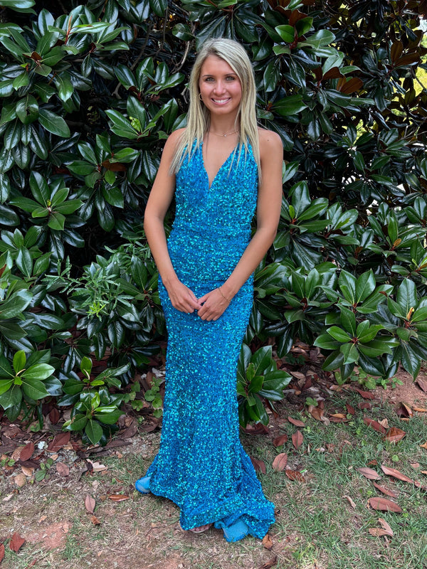 Portia & Scarlett PS23519 Turquoise Sequin Dress Allure Bridals