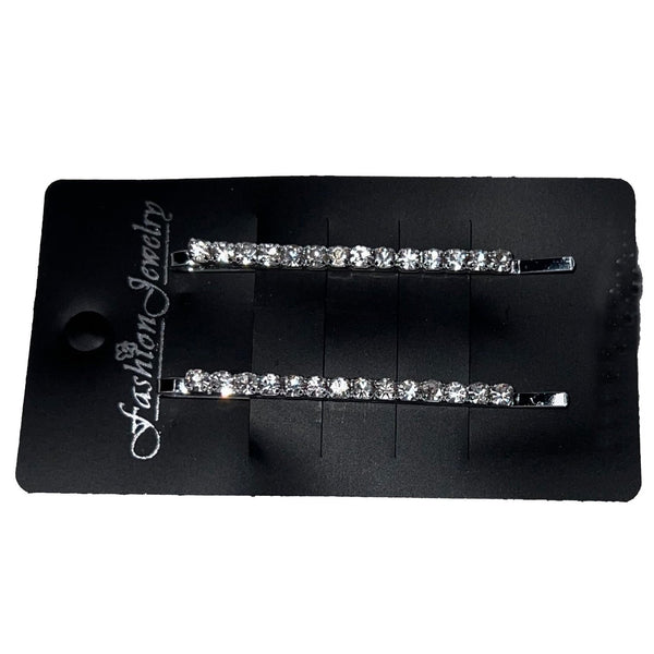 Pair of Crystal Rhinestone Silver Bobby Pins Rhinestone Jewelry Corp