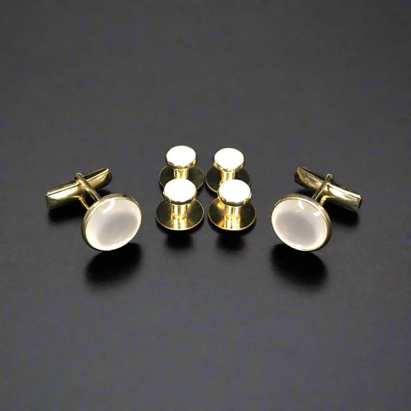 Pearl Gold Studs & Cufflinks Set Eddy's All Occasion Jewelry