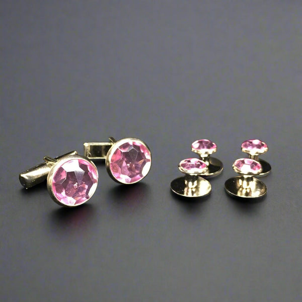 Light Pink Crystal Studs & Cufflinks Set Eddy's All Occasion Jewelry