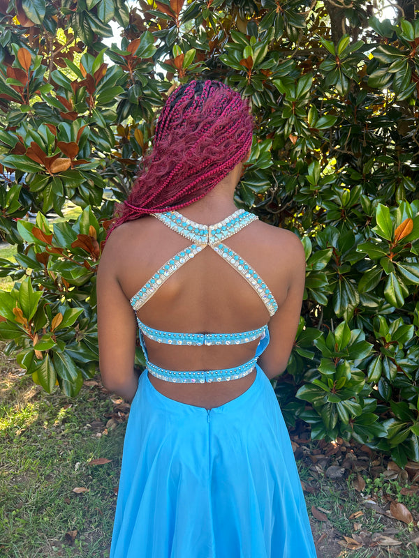 Rachel Allan 2057 Sky Blue Flowy Chiffon Dress