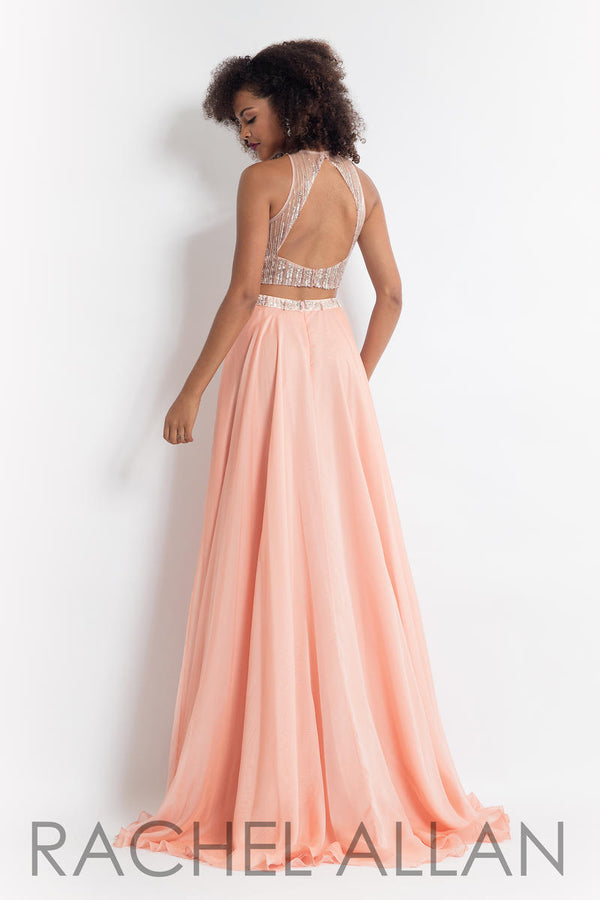 Rachel Allan 6060 Blush Beaded Illusion  2 Piece Chiffon Dress