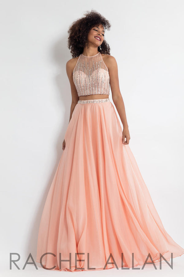Rachel Allan 6060 Blush Beaded Illusion 2 Piece Chiffon Dress