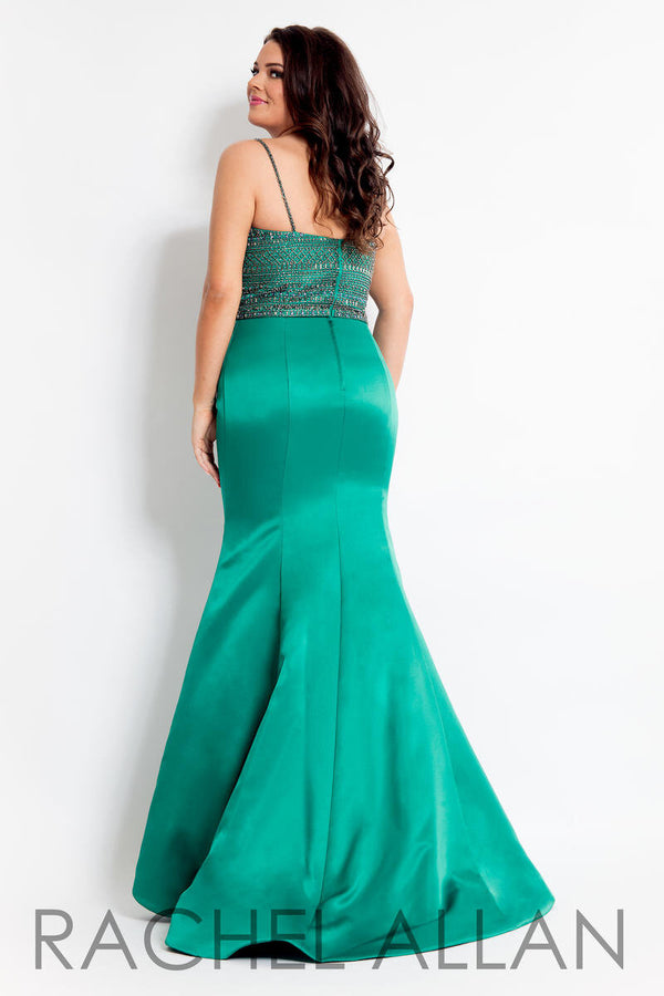 Rachel Allan 6303 Emerald Green Matte Satin Mermaid Dress