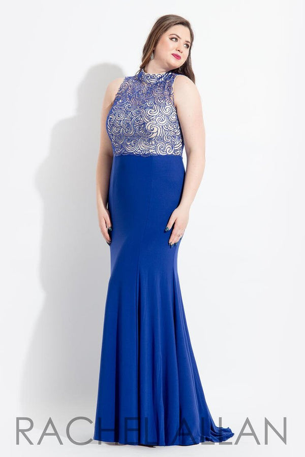 Rachel Allan 6330 Royal Blue Beaded Jersey Sheath Dress