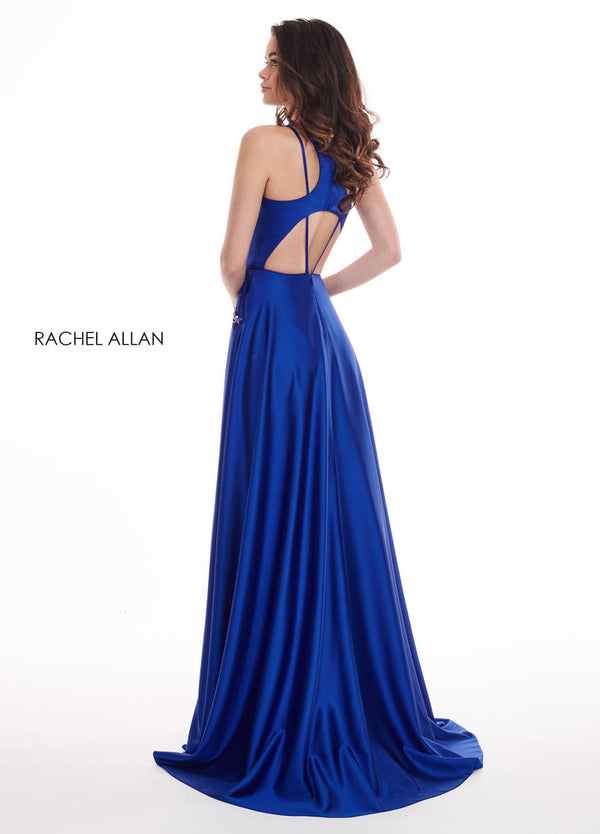Rachel Allan 6405 Royal Blue High Neck A-Line w/ Shorts